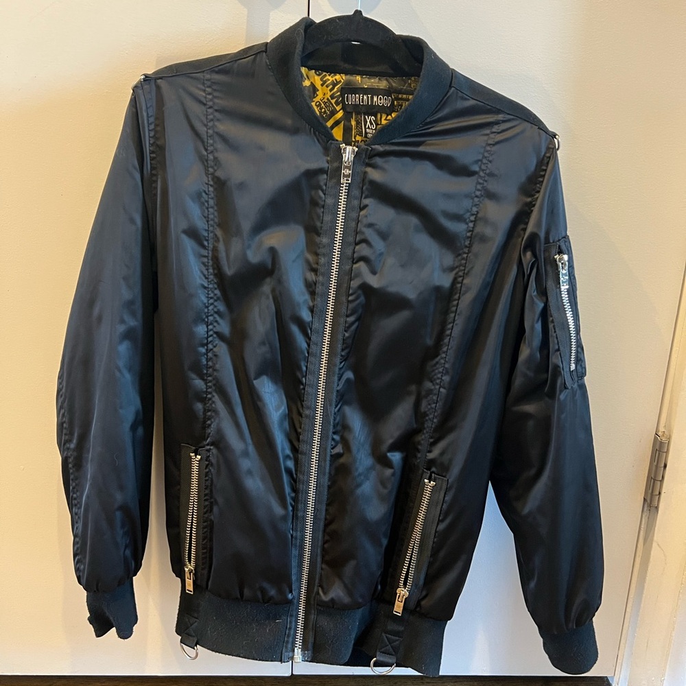 Current Mood Bomber Jacket with graffiti design on the lining